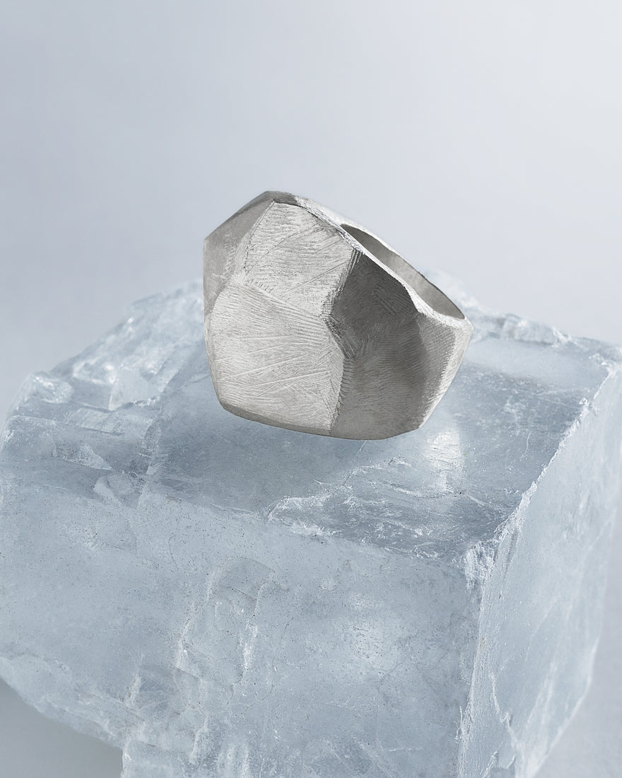 Silver geometric ring