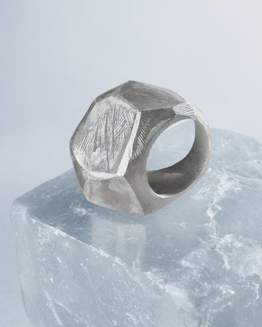 unique silver geometric bombo ring