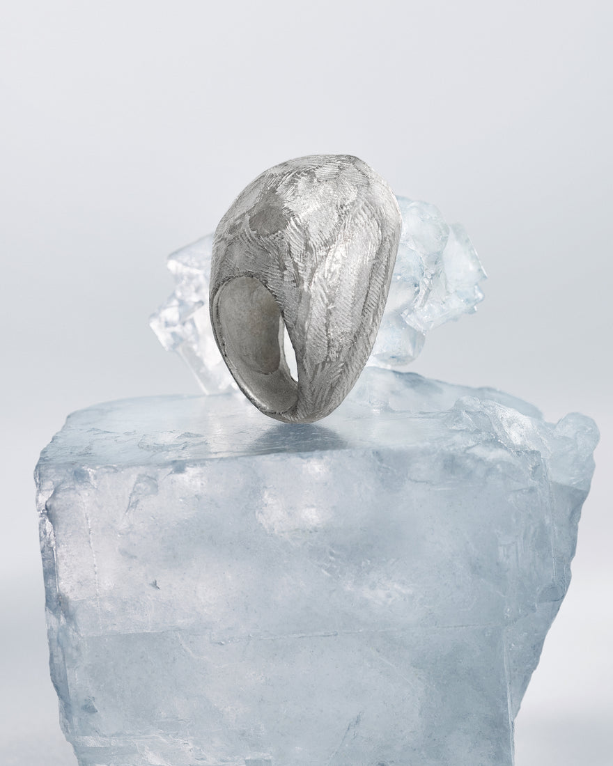 Hand-etched silver ring