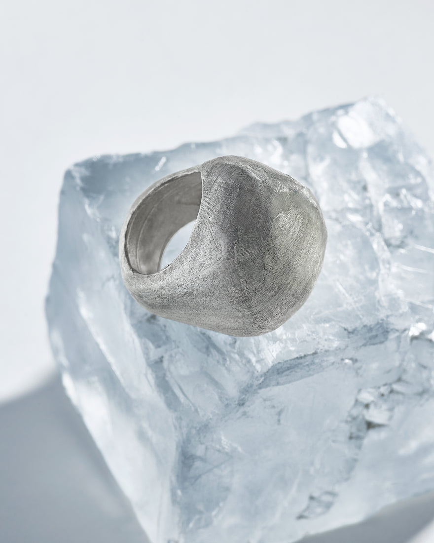 handcrafted sculptural silver bombo ring