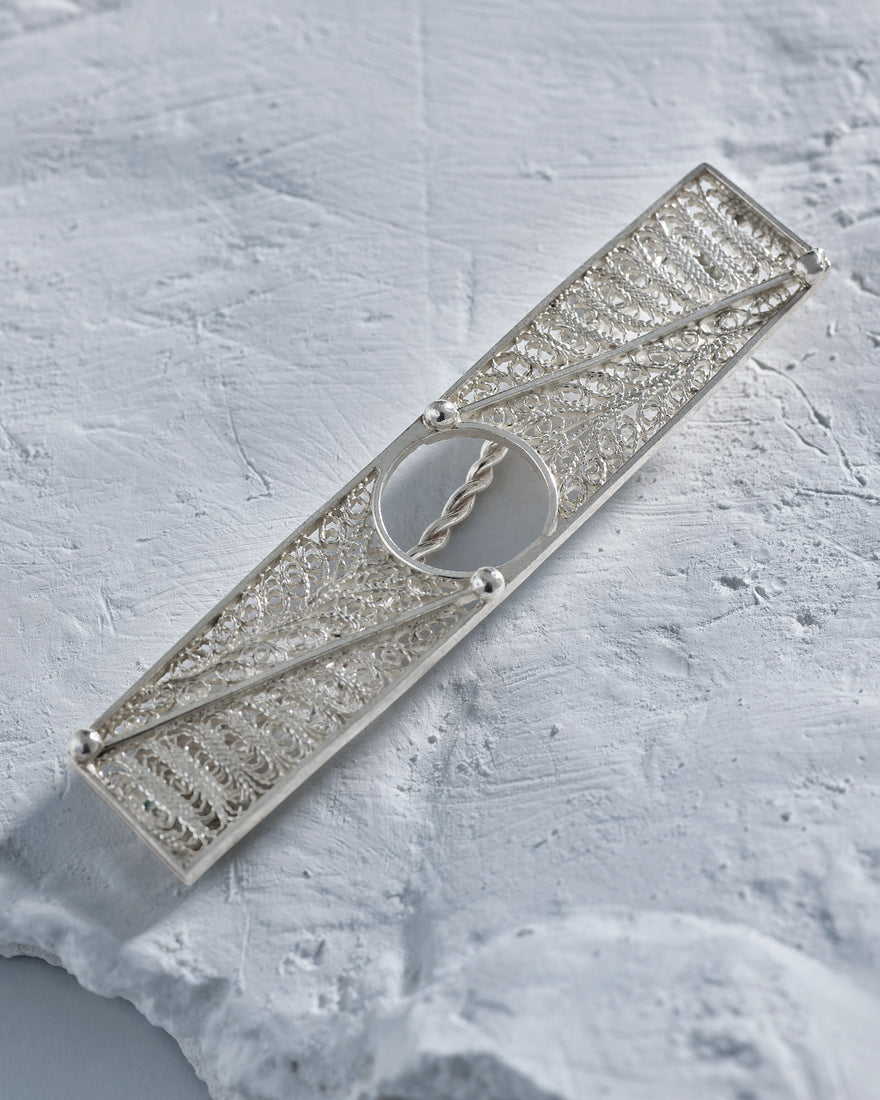 rectangular silver filigree hair clip