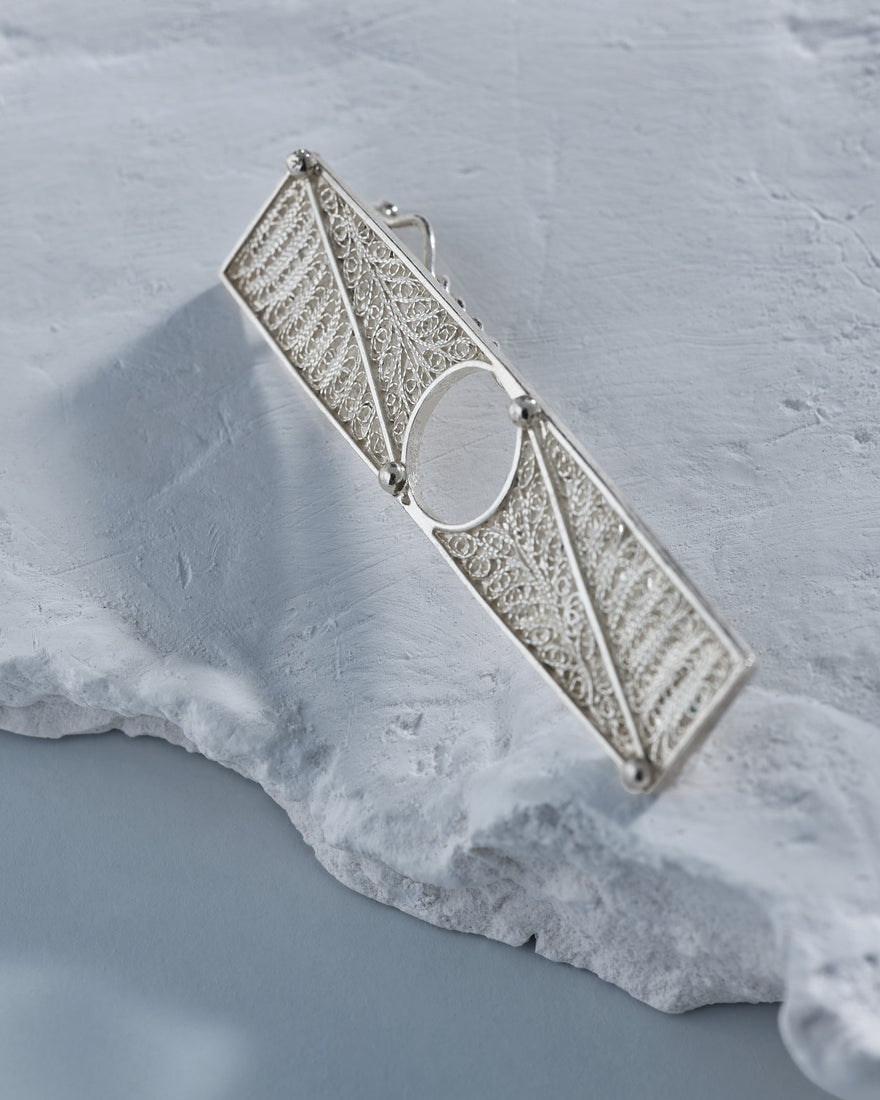 handcrafted rectangular silver hair accessory