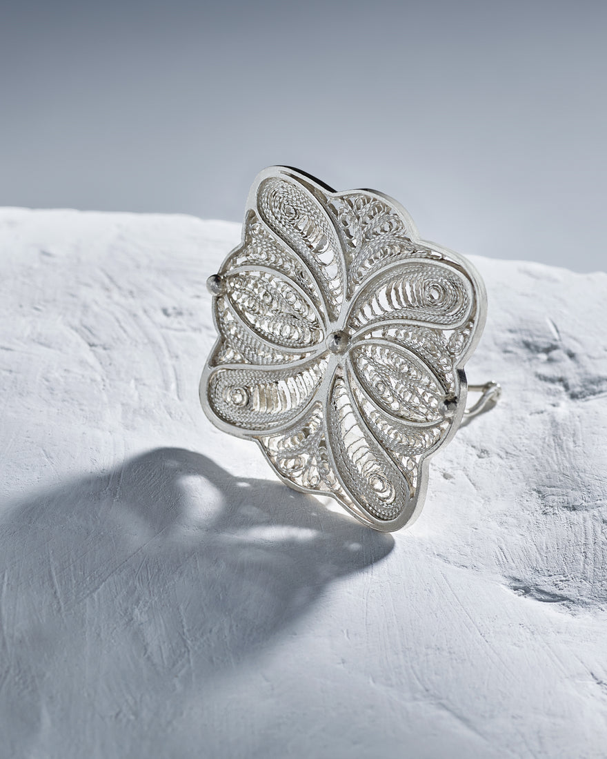 intricate sterling silver flower hair clip