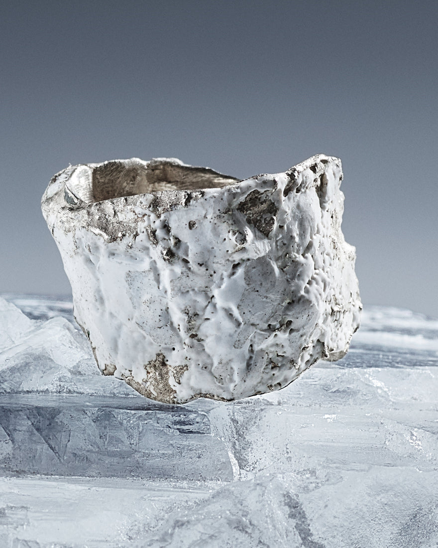 conceptual art ring in sterling silver and white enamel
