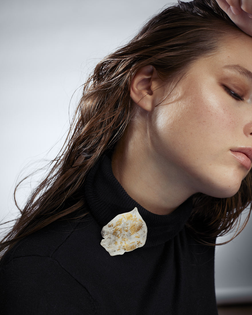 sterling silver brooch with gold leaf