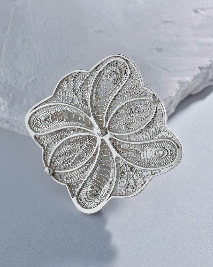 silver flower hair clip with pearl detail